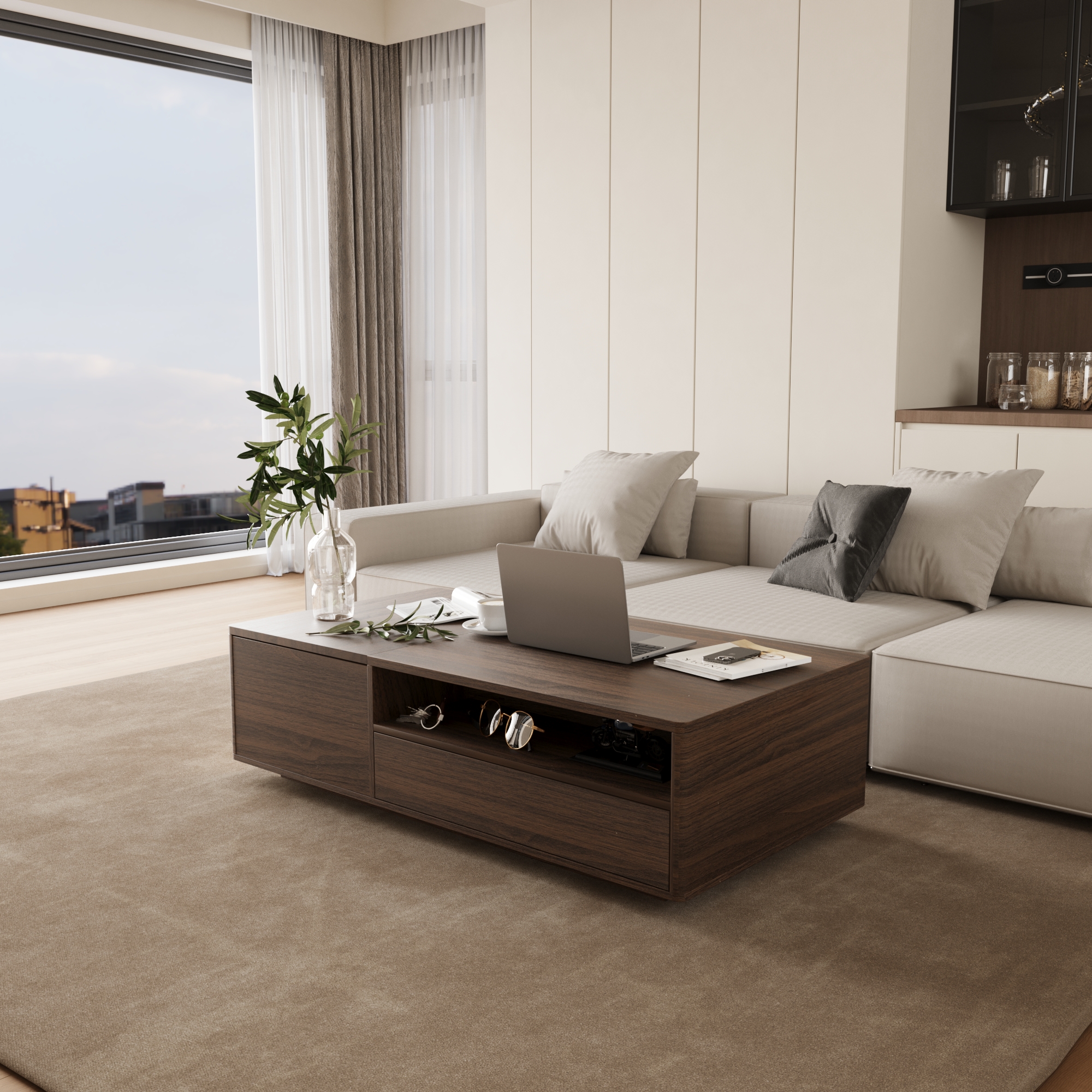 طاولة متعددة الإستخدامات - بني خشبي